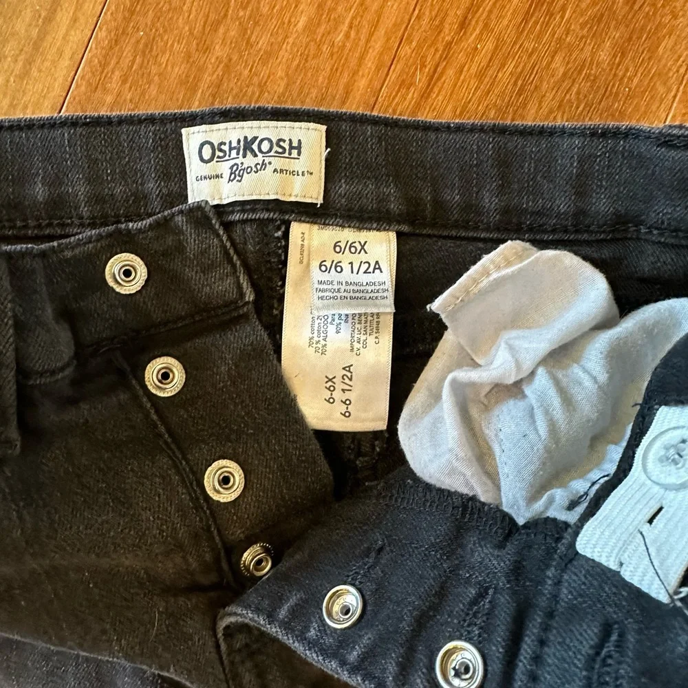 OshKosh BGosh Girl 6/6X Black Jeans w/ Button Fly/Snaps - Like New